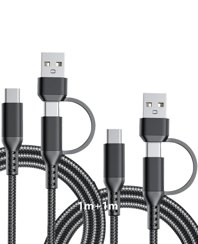 USB Type C ケーブル 2-in-1 PD60W急速充電 USB A-C変換アダプタ 2本セット ブラック 1m【2-in-1 切り替えケーブル】入力側に2種類のインターフェースを内蔵。自由に組み合わせることで、USB to USB-C と USB-C to USB-C の2通りの接続を実現し、大多数のデバイスに対応します。充電とデータ転送、これ1本で十分です。【60W高速充電 + 2インターフェース】入力側に2つのポートを備え、最大60Wの高速充電をサポート。スマートフォン、タブレット、ノートPCなど多様なデバイスに適応し、充電時間を大幅に短縮。複数機器のサクッと充電ニーズを満たします。【内蔵スマートチップ】内蔵された智能チップが、接続されたノートパソコン・スマートフォン・タブレットなどの機種を自動識別。デバイスに最適な充電電圧・電流を自動調整し、安全かつ安定した充電を実現。過電流・過電圧・過熱の三重保護回路により、バッテリーと機器を保護。急速充電しながらも安全性を確保し、機器の寿命を延ばします。【金属製ケース+高密度ナイロンケーブル】金属製ケースのメリットとして、高い耐久性・優れた放熱性・高級感のあるデザインが挙げられます。高密度ナイロン素材+補強メッシュカバーで、曲げや折り曲げに強く、引っ張りにも耐える頑丈な設計。長期間の使用に耐える耐久性を実現。【広範な互換性】2種類のインターフェースを備え、ノートパソコン、スマートフォン、タブレット、ヘッドフォンなど、あらゆる主流デバイスに対応。日常の学習、仕事、娯楽におけるマルチデバイスの充電ニーズをカバーします。さらに、充電とデータ転送を同時サポート。たったの1本で全ての使用シーンを満たし、余分なケーブルの煩わしさから解放します。