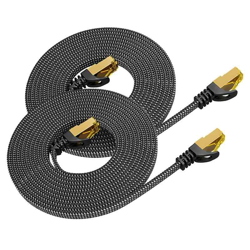 LANケーブル10M Cat8フラット編みケーブル高速 RJ45コネクタ薄型イーサネットケーブルめっき種別8シールド折れ防止モデムルータなどに適している。留め具15個付き