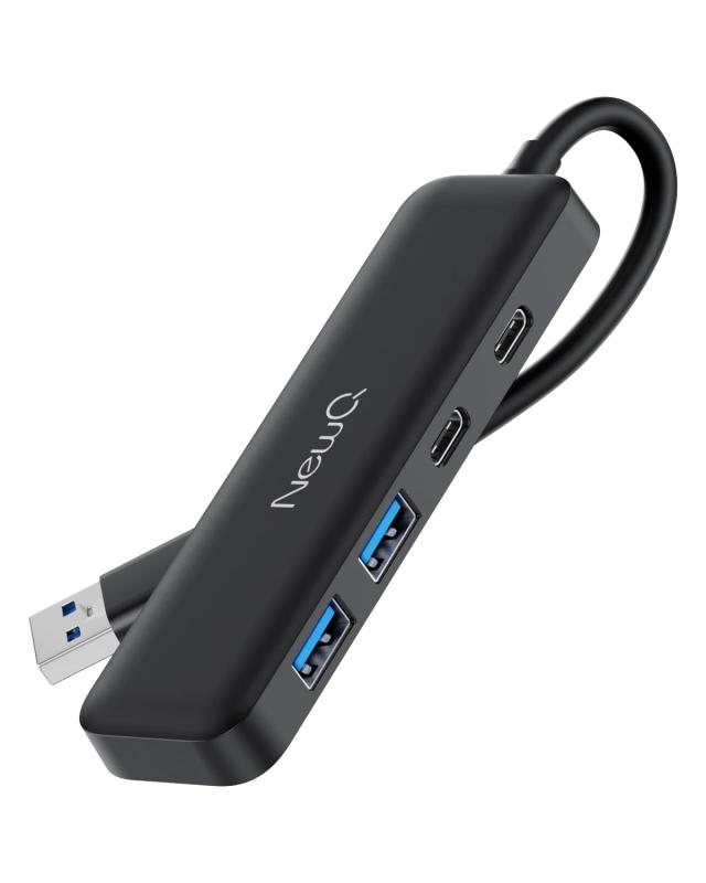Rakuten - NewQ USB ハブ Type-C Type-A 両方 4ポート2* USB-C 3.0と2* USB-A 3.0 データ転送 軽量 変換アダプター 4 in 1 Type-C 拡張ハブ 増設 コンピュータアクセサリ用の超薄型ポータブルUSBスプリッタ