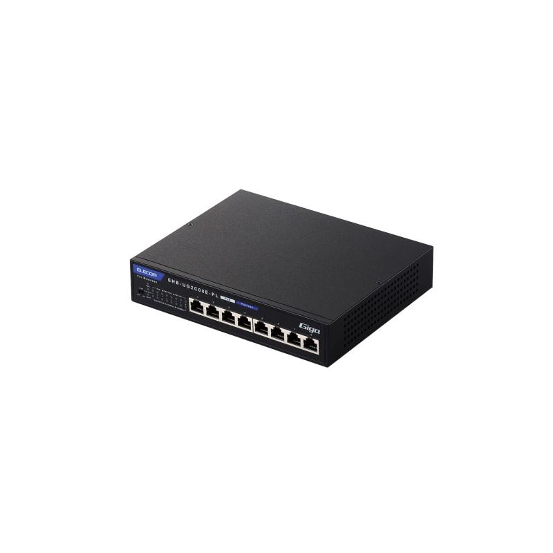 乐天商城 - スイッチングハブ 8ポート ノンインテリジェント Giga対応 PoE給電対応 ACアダプタ給電 小型 法人向け ブラック EHB-UG2C08E-PL