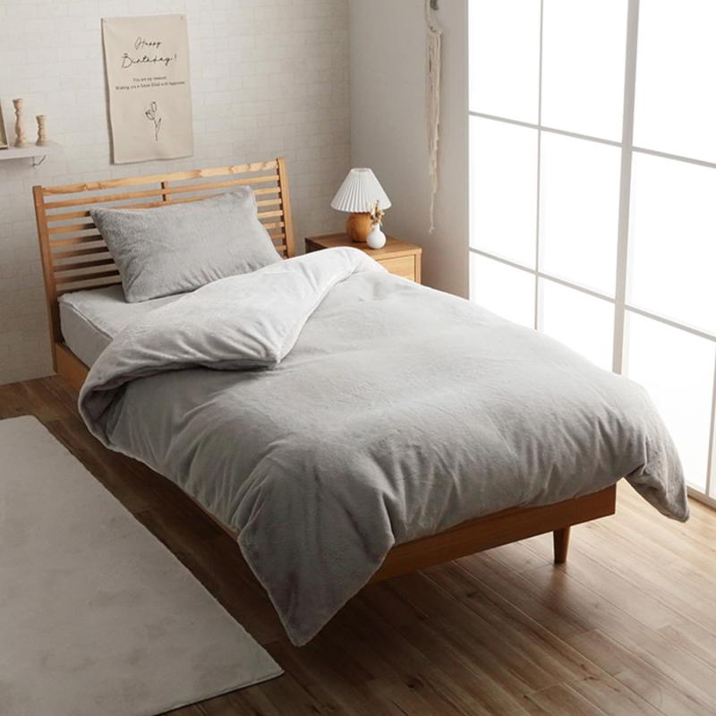 Rakuten - イケヒコ 寝具 ふとん ラピアス 掛け布団カバー 約190×210cm ダブル パールグレー 無地 エコ フェイクファー 洗える 冬用 あったか おしゃれ #1597259