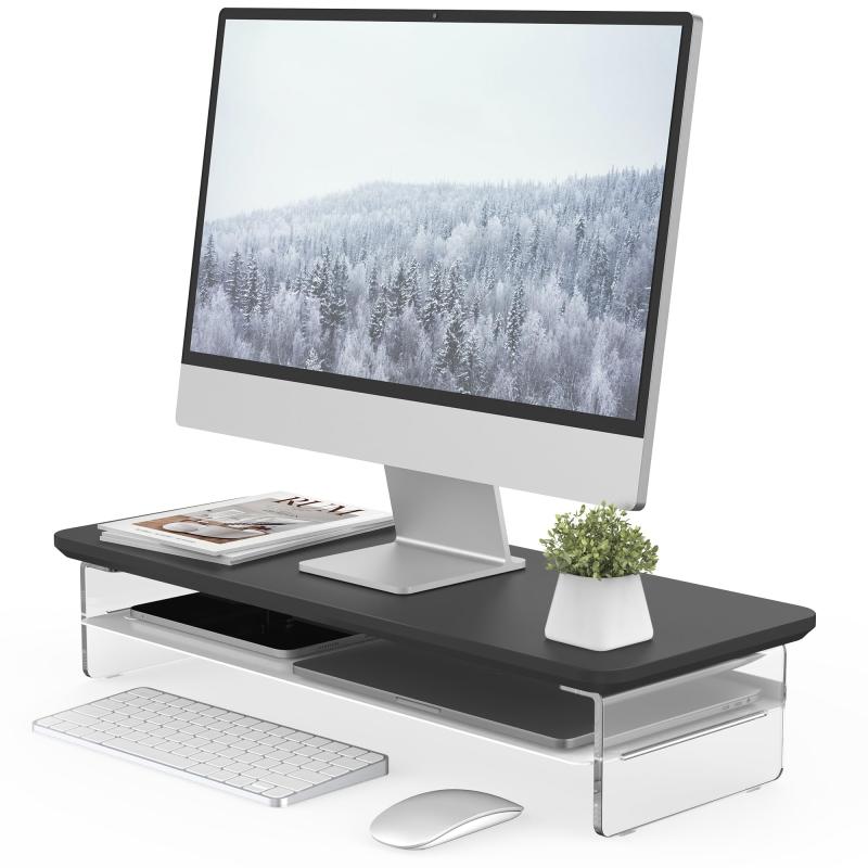 Rakuten - モニター台 モニタースタンド 卓上 机上台 パソコン台 PC台 机上ラック 60cm横幅 2段 木製天板 アクリル製脚 デスクトップ用 机上 モニタースタンド 机上台 pcモニター台 パソコンラック