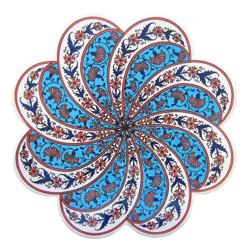 南海通商 IZNIK トリベット 01 0250-001サイズ:約φ18.5cm×1.1cm (陶器0.8cm、EVA樹脂0.3cm)重量:約355g材質:陶器、EVA樹脂原産国:トルコ