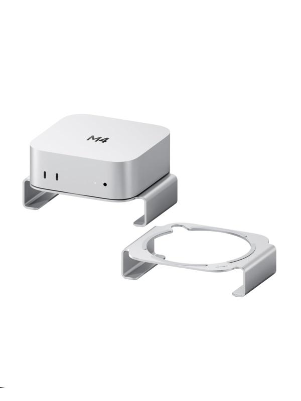 Mac Mini M4 スタンド 横置き Mac Studio スタンド アルミ合金 電源ボタン対応 2024 M4 Pro Macmini用 卓上 台下収納 冷却 ミニPC デスクトップ パソコンスタンド マックミニ（シルバー）