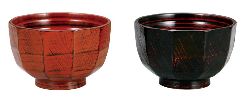 まえじゅう漆器 木製 ナタ目汁椀ペア 刷毛目(輸加) AMJ-6H-103