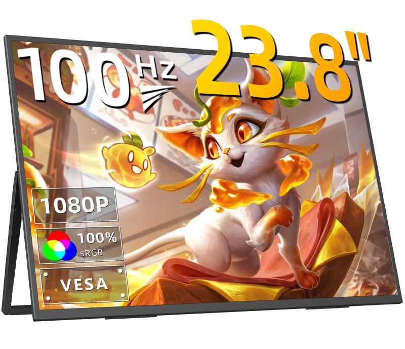 モバイルモニター 23.8インチ 1080P 100HZ 非光沢画面 持ち運び VESA対応 ポータブルモニター 大画面 広色域 大型 自立型スタンド IPS液晶パネル USB Type-C/HDMI端末/ PS4PS5/XBOX/Switch/PC/