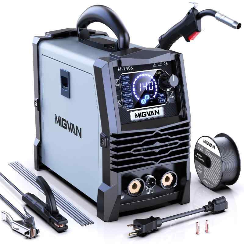 溶接機 100v 200v兼用 ノンガス半自動 140A 使用率60％ 1台3役 家庭用 半自動溶接機 板厚8mmまで ノンガスMIG アーク手棒 Lift TIG 溶接 DIYの溶接初心者向け インバーター搭載 安定アーク 電流
