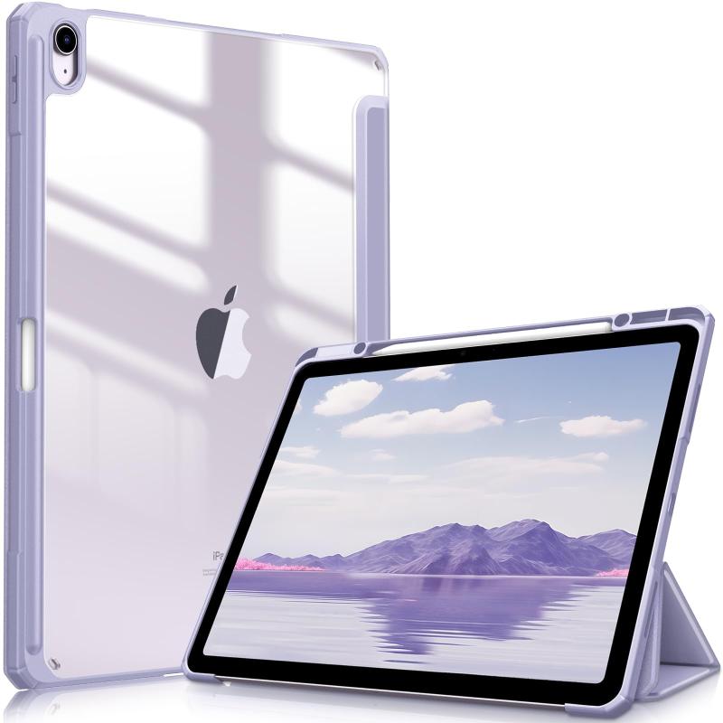 iPad Air 13インチ(M4/M3/M2) ケース 2026/2025/2024 透明バックカバー Pencil 収納可能 Pencil Proワイヤレス充電対応 三つ折スタンド スリープ機能 軽量 薄型 傷つけ防止 PU合成レザー TPU(ライ