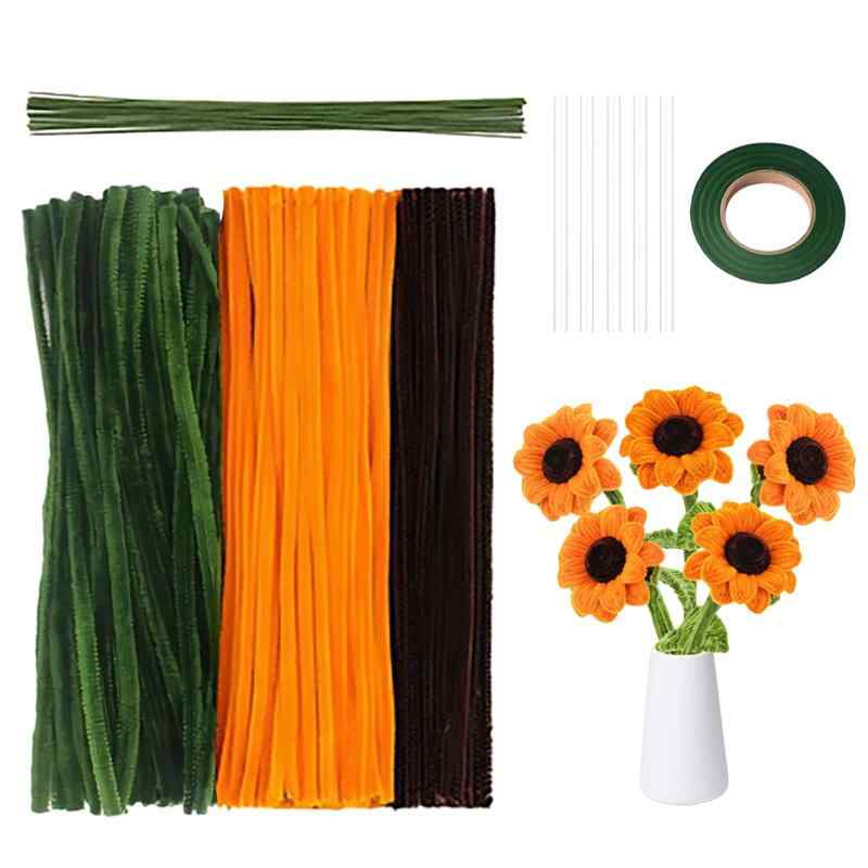 手芸モール 300本 曲げ可能 カラーモール 造形材料 手作り 花束 ポピー 小花 ぬいぐるみ造花 手芸用 母の日 バレンタインデー 誕生日 贈り物