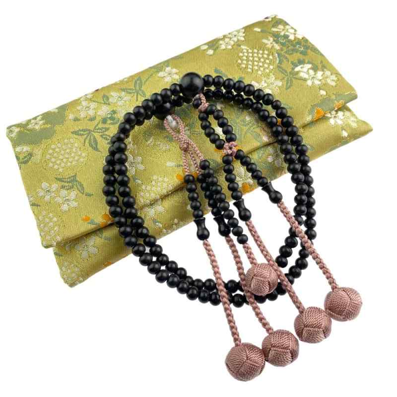 数珠 日蓮宗 女性用 8寸 本式数珠 黒檀 共玉 念珠 108玉 法華 数珠袋付 天然木 葬儀 葬式 法事 法要 二..