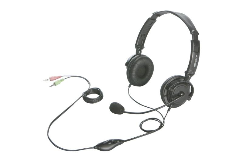 バッファロー BUFFALO 両耳ヘッドバンド式ヘッドセット 半密閉/ノイズキャンセリングマイク搭載 ブラック BSHSH12BK
