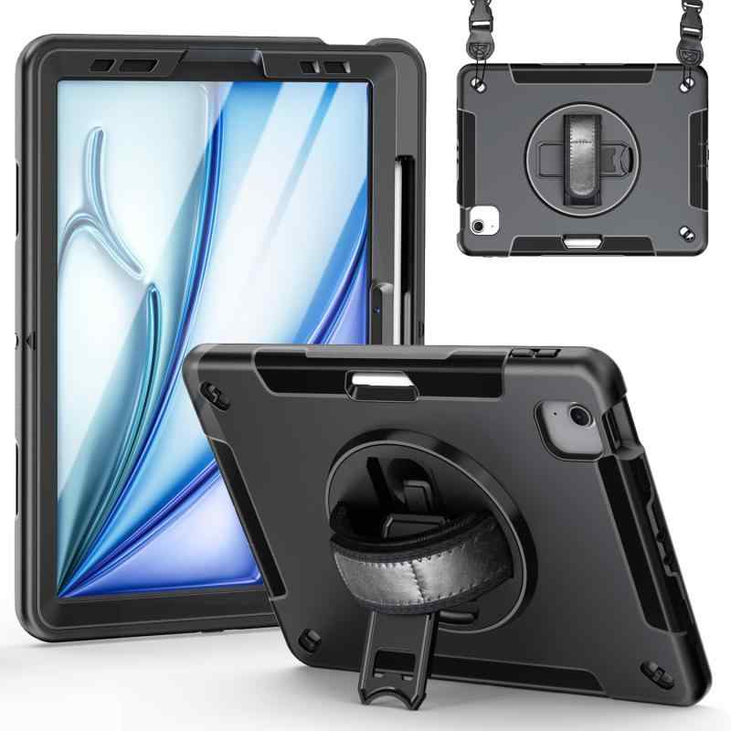 Rakuten - ZenRich iPad Air 11 インチ M4/M3/M2 専用ケース 耐衝撃 工事現場 頑丈 全面保護 保護フィルム付き 360° 回転スタンド ペン収納 ハンド & ショルダーストラップ 2024-2026 適格請求書発行可能