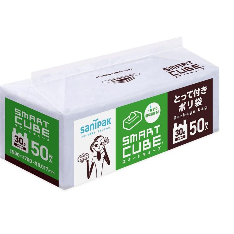 Rakuten - 日本サニパック 【まとめ買い】ポリ袋 スマートキューブ とって付き 半透明 30L 50枚入 SC39×4個