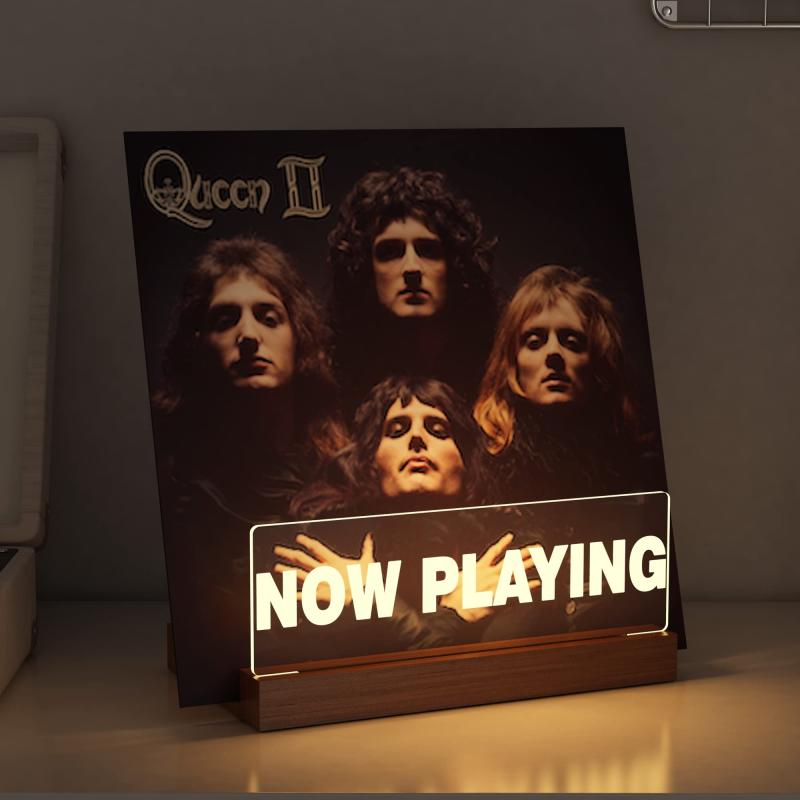 レコードスタンド Now Playing レコード展示 木製 アクリル製 LEDランプ デスク収納 USB電源付き LEDディスプレイ イルミネーション