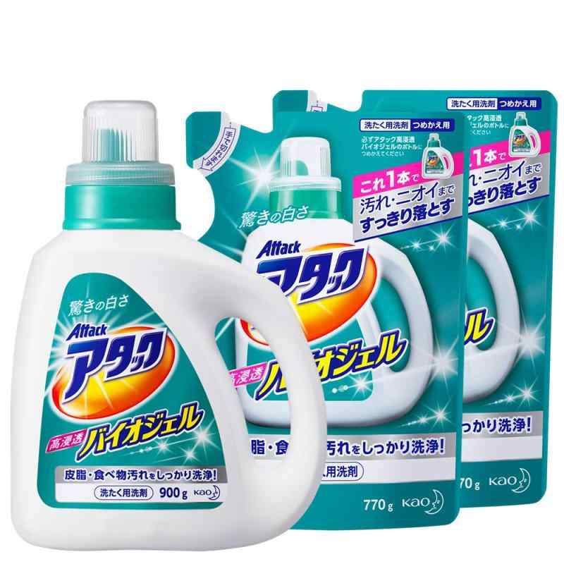 【まとめ買い】アタック 洗濯洗剤 液体 高浸透バイオジェル 本体+詰め替え770g×2個