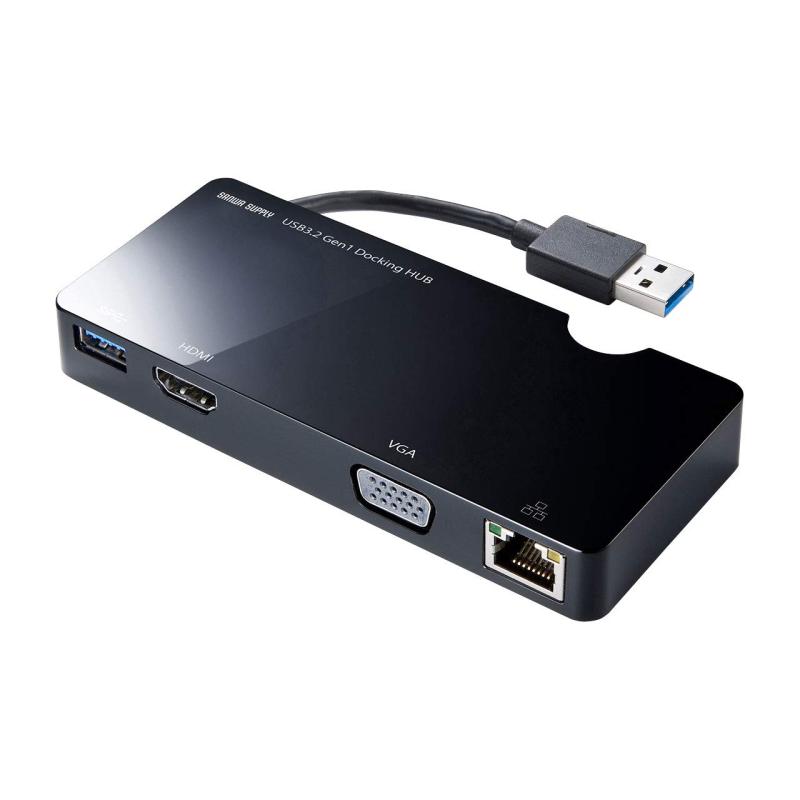 Rakuten - サンワサプライ モバイル ドッキングステーション USB A(USB3.2 Gen1)・VGA・HDMI・RJ-45 各1ポート搭載 USB-3H131BK