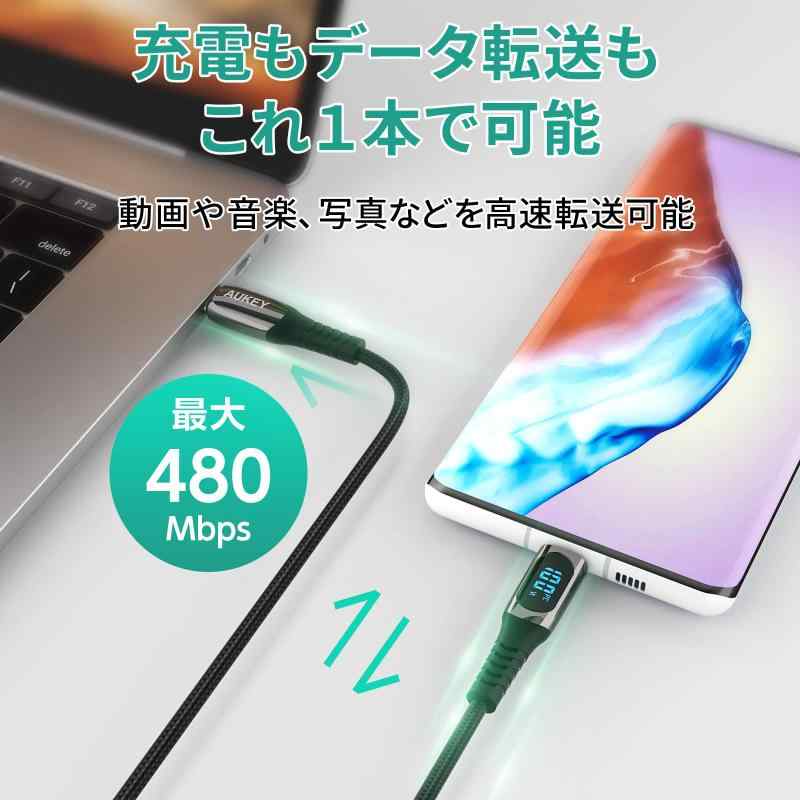 オーキー USB Type-C ケーブル C-C 1m Impulse Series CB-CC13 ブラック PD 急速充電 デジタル表示 100W 5A(20V) スマホ 断線しにくい データ転送 480Mbps 2年
