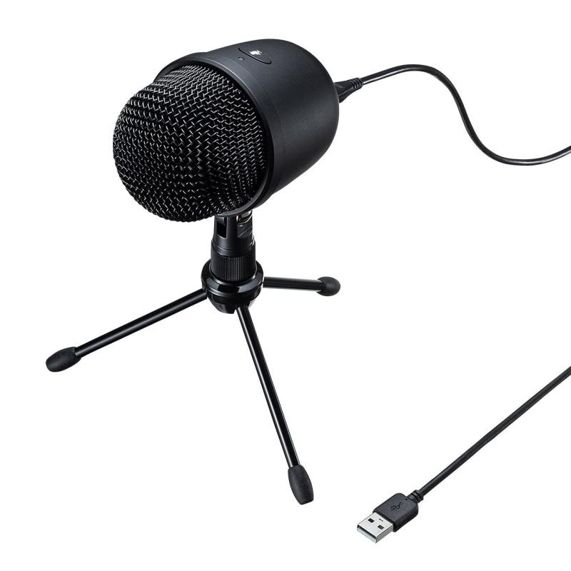 サンワサプライ レコーディングUSBマイク スタンド付き 単一指向性 Skype対応 ゲーム実況/動画投稿 MM-U04BK