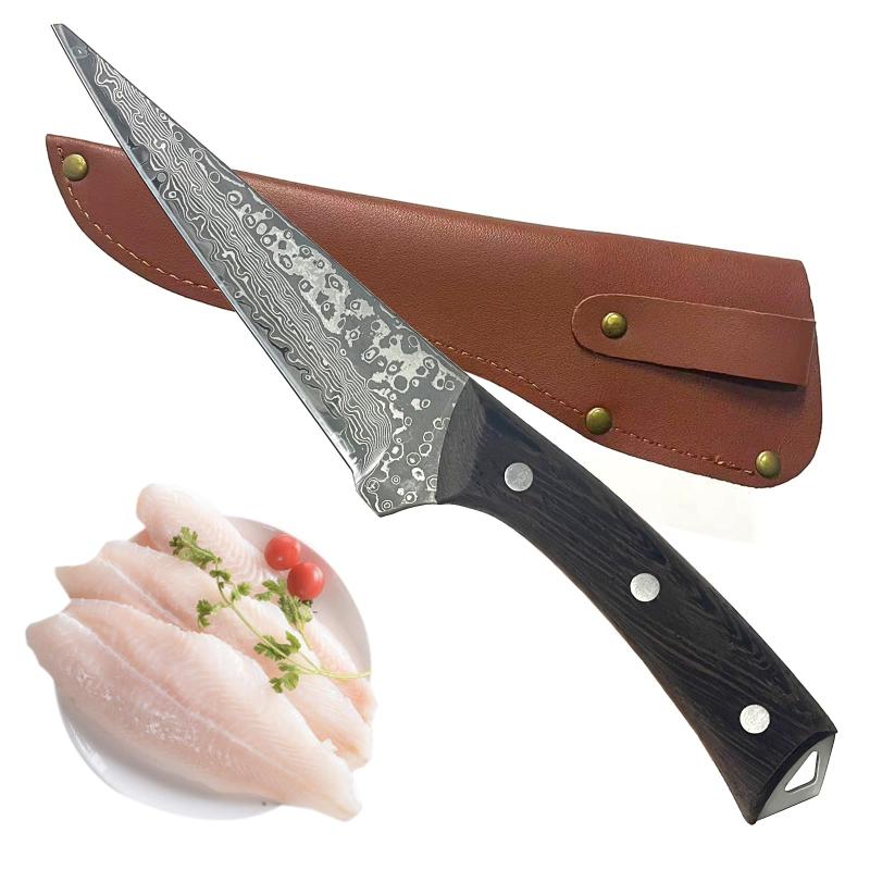 骨スキ 包丁 刃渡り131mm ナイフ ダマスカス 両刃 天然ウッドハンドル 肉を骨から剥がす特殊包丁 魚も裁ける