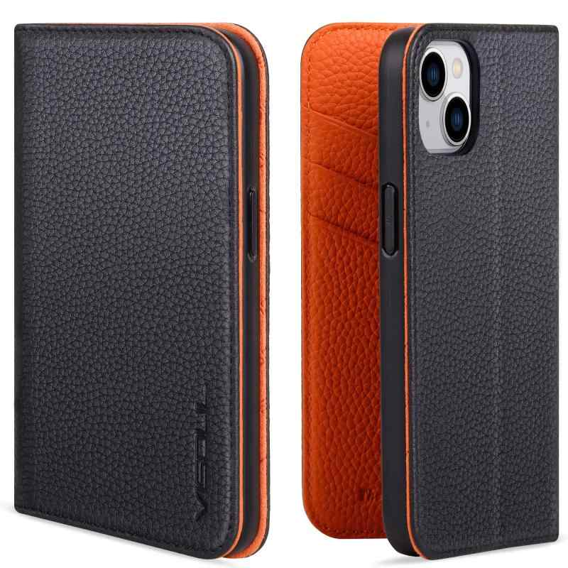 Rakuten - iphone14 ケース 本革 スマホケース レザー 手帳型 アイフォン14 カード収納 携帯 全面保護 柔軟なTPU素材 マグネット式 スタンド機能付き アイホン14 対応 6.1インチ オレンジ