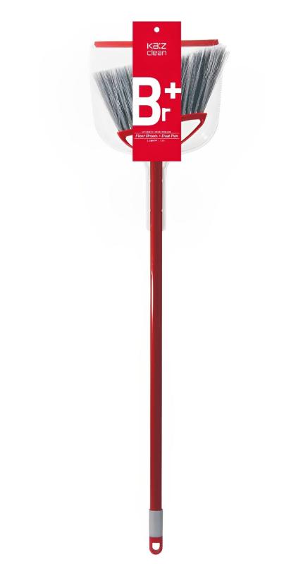 日本クリンテック(Nihon Clean tech) Ka:z clean 床用ホーキ＆チリトリセット レッド 幅24cm 全長86cm 屋内外 先割れ化繊繊維 細かいゴミやほこりの掃除
