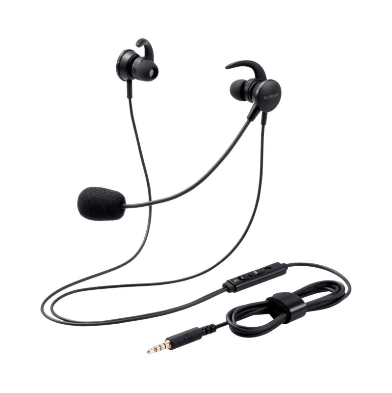 エレコム 有線ヘッドセット 3.5mm 4極ミニプラグ マイク付き インナーイヤー 両耳 変換ケーブル付 (4極 - 3極) ブラック HS-EP15TBK