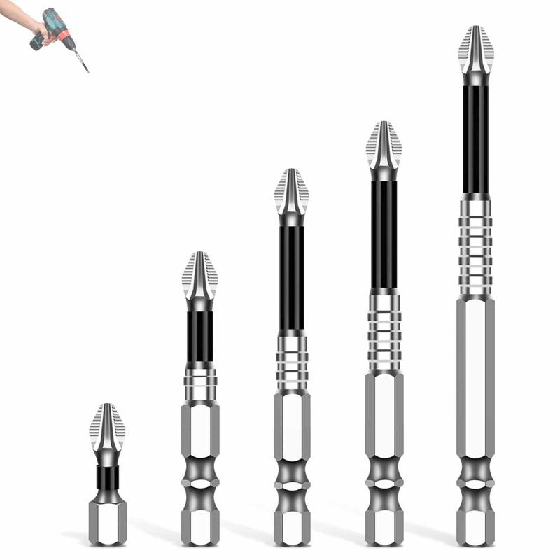 Rakuten - クロスヘッド ドライバービット 磁気ビット 6.35mm六角軸 （合金鋼製、インパクトドライバー用）強力磁気 ドライバーセット サイズ25mm 50mm 65mm 70mm 90mm 150mm 6本セット(シルバー)