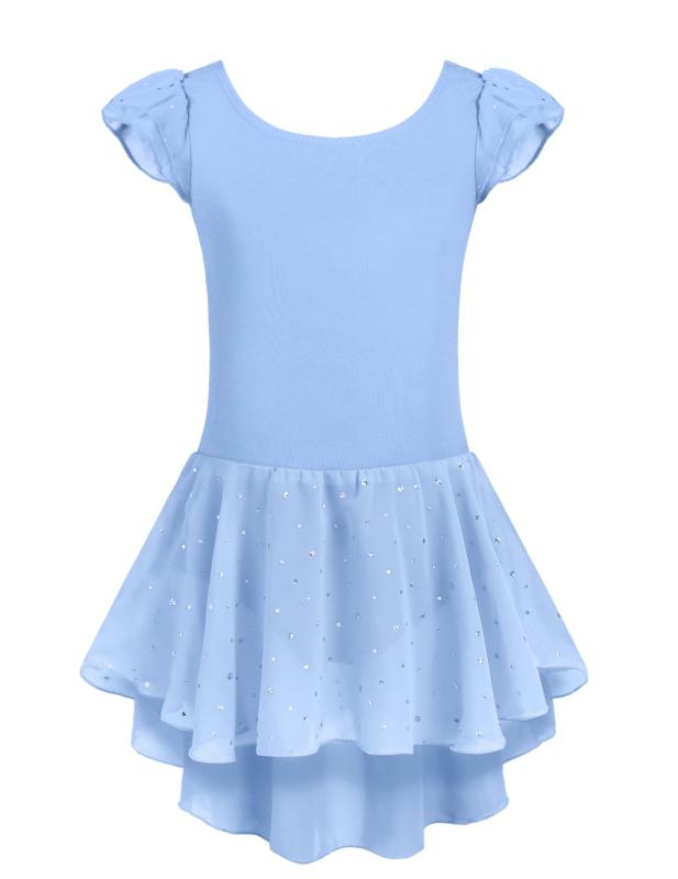 [] バレエ レオタード 子供 ふんわりしたフリル袖 綿生地 新体操 クリスクロスバック シフォンスカートクロッチ付き レオタード 女の子 バレエ スカート ダンススカート キッズ 体操