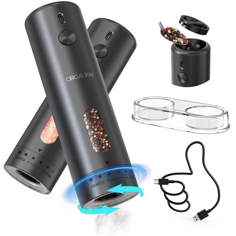 ペッパーミル 電動 充電式ペッパーミル 厚さを外部で調整する 110mlコンテナ 透明ベース 白色LEDライト..