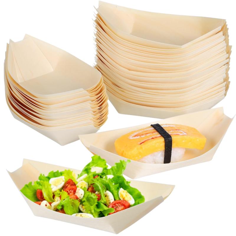 たこ焼き 皿 舟皿 5寸 使い捨て プレート 50枚入 13.5cm 木舟 寿司プレート たこ焼き皿 たこやき舟皿 ..