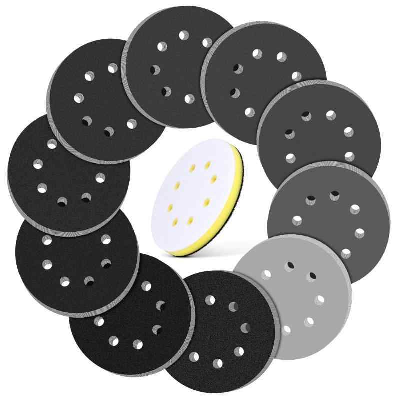 樂天商城 - 耐水サンドペーパー サンディングディスクセット ディスクペーパー 耐水ペーパー サンダー用サンディングペーパー125mm 51枚 サンドペーパーパッド付け 8穴 丸型 サンディングパット