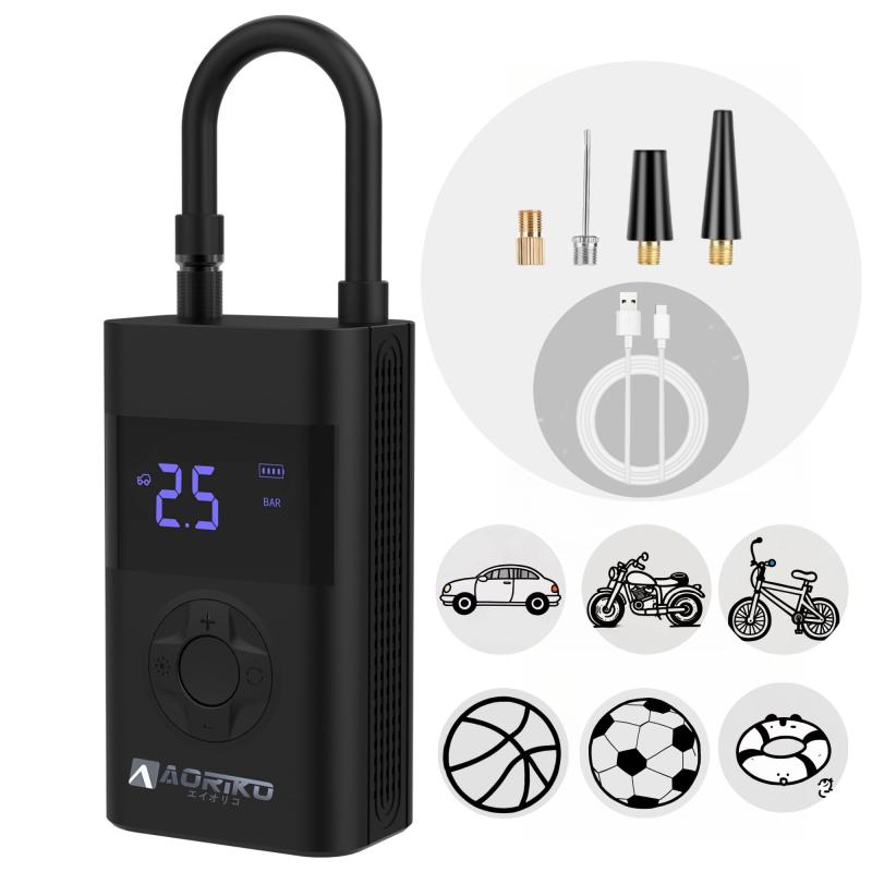 Aoriko 電気空気入れ ポータブル エアー コンプレッサー ボタン押すだけ簡単操作 軽い 小型 (全バルブ対応) 英式/米式/仏式 ママチャリから車まで 自転車 その他 バイク 車 ボール 浮き輪、電