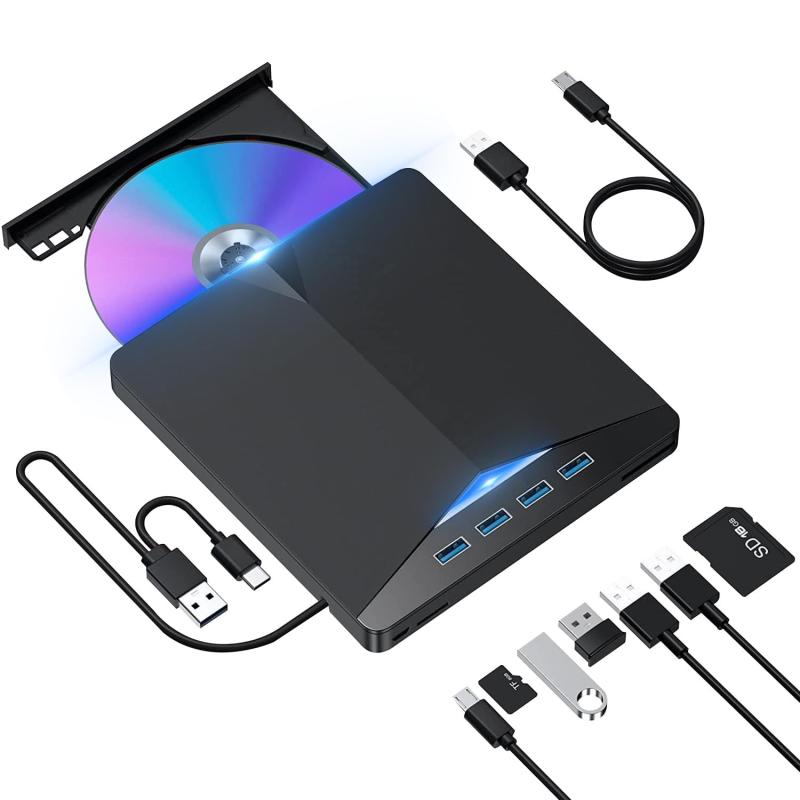 樂天商城 - CD DVDドライブ 外付け 2025年 1台多役 USB3.0＆Type-C両接続 読取/書込可 薄型 M-DISC対応 TF/SD/USBポート付き Windows10/8/7XP /Mac OSに対応