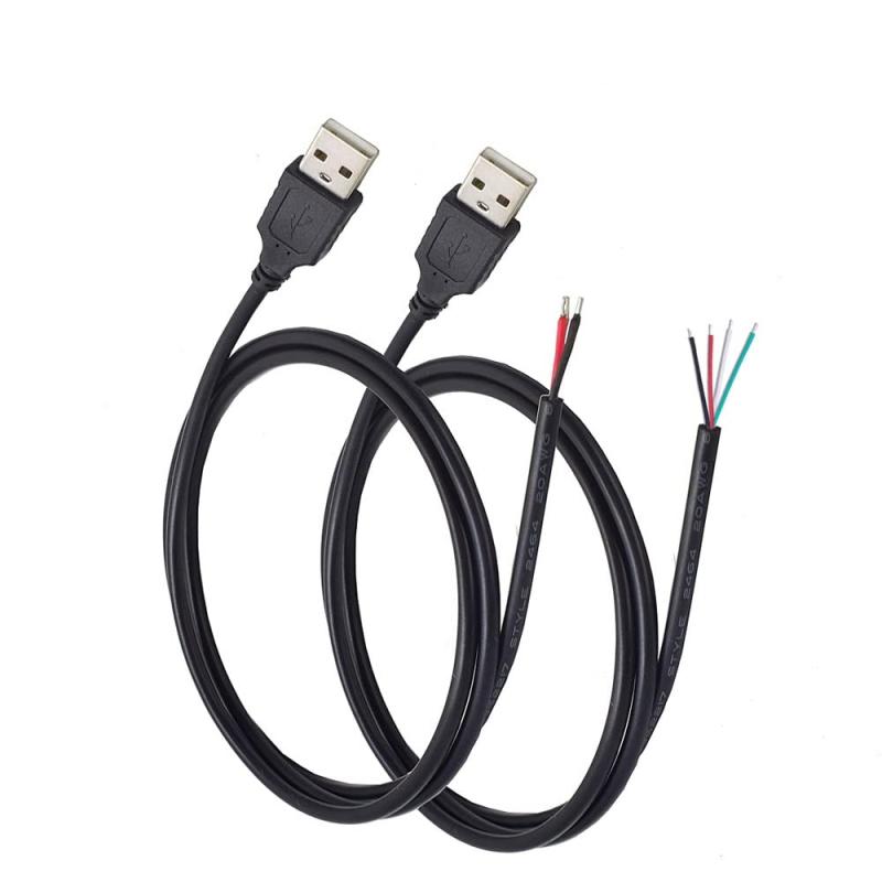Rakuten - USB A オスプラグ 2芯/4芯 各1本 長さ200センチメートル 5V 2.1A対応 修理 加工用 給電/データ転送用 ケーブル