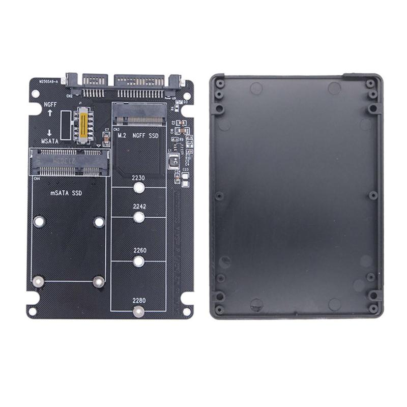 二重目的アダプタカード M.2 NGFF、MSATA SSDをSATA 2.5/3.5に変換 殻付き アダプタ機能 スイッチトグル設計 使いやすさ 2 in 1 ssd 変換 アダプター 電圧最大3.3V 電流最大3A チップなく