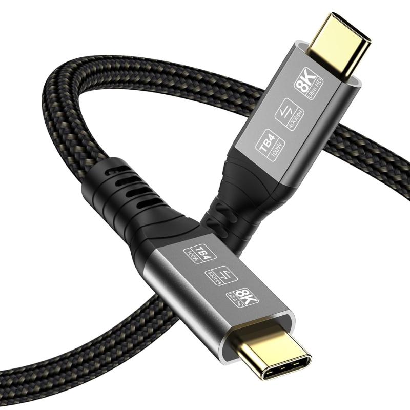 Thunderbolt 4 ケーブル 1m USB-C & USB-C 8K 急速充電 ケーブル 40Gbps 高速データ転送 iPhone 16/16e/ 15 MacBook Air Pro iPad Pro/Air 他対応 ブラック