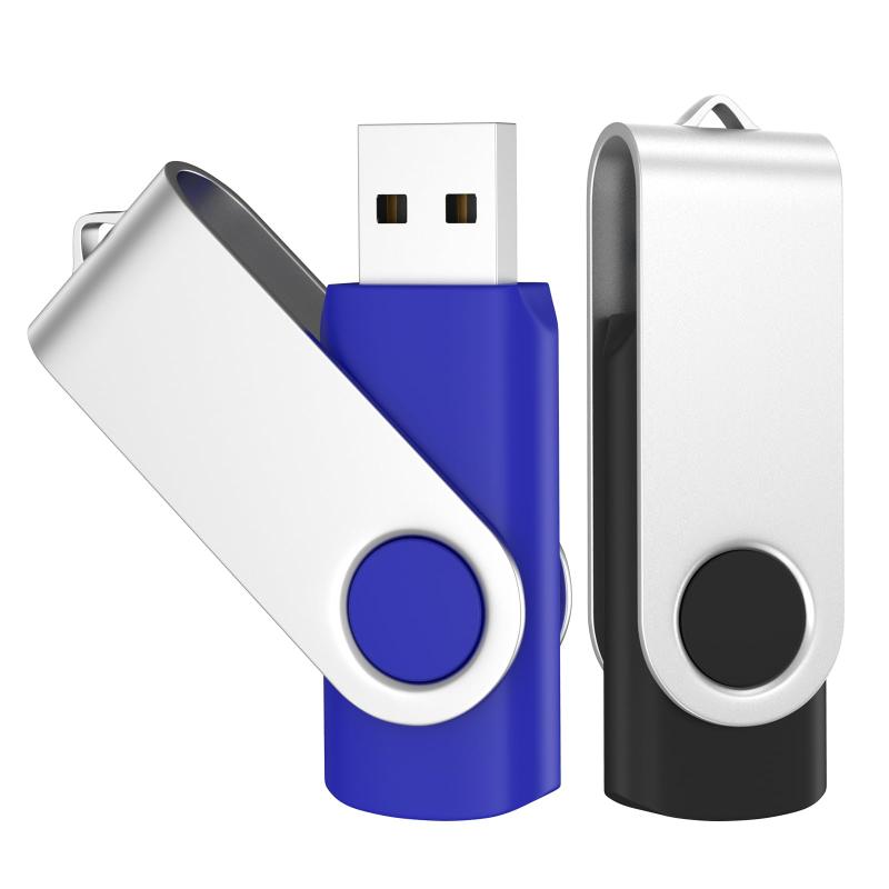 USBメモリ 8GB 2本セット USB2.0 スイベル式 フラッシュドライブ ストラップ付き データ保存用 ブラッ..