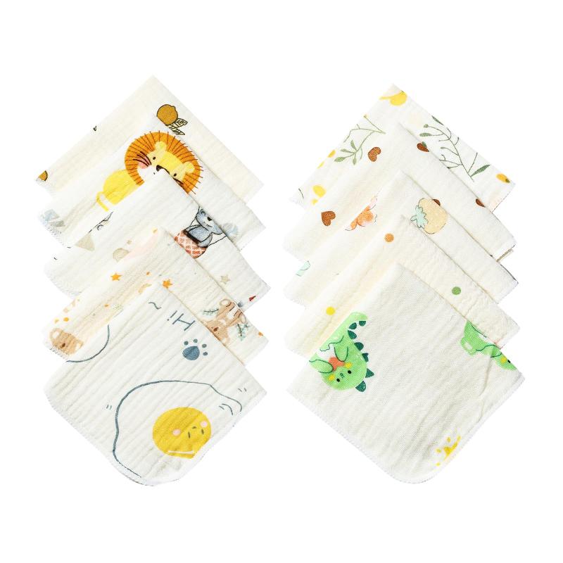 [] ガーゼハンカチ ベビー 4層 ガーゼタオル 赤ちゃん 吸水 速乾 名前を書ける 保育園用 綿100% 25x25cm 10枚セット