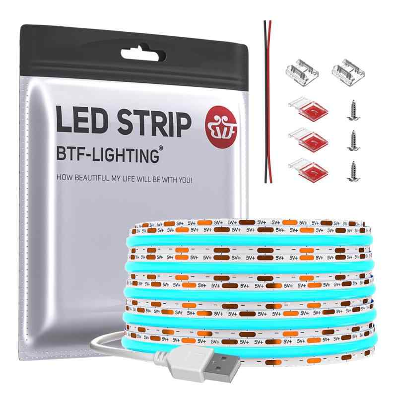 樂天商城 - COB LEDテープライト USBライト 高密度 フレキシブル 2M 640LEDs/2m アイスブルー 水色 幅8mm ストリップ DC5V USB 6W/m 調光可能 変形可能 切断可能 寝室 キッチンホーム 屋内装飾 エネル