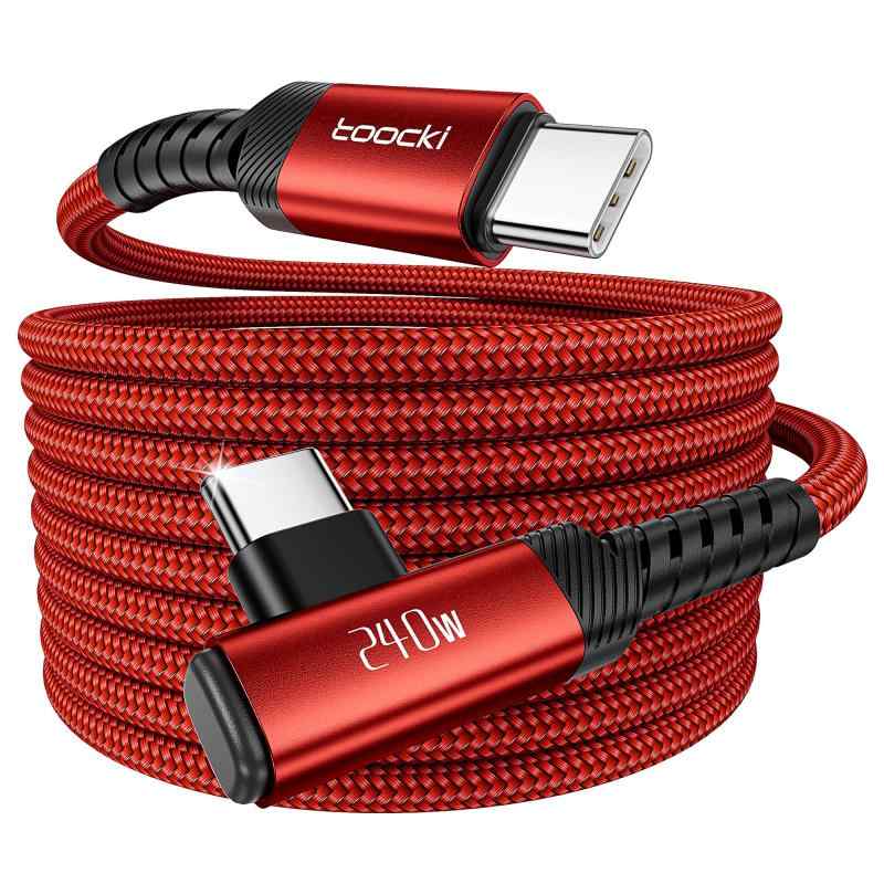 toocki USB C ケーブル L字 240W/5A 【2M+2M グリーン】Type-c L型 PD3.1急速充電 断線防止 ナイロン編み iPhone 17/iPhone 16/iPhone 15/Plus、MacBook