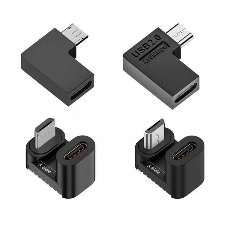 HITACHI - chng Micro USB 2.0 コネクタ Micro USB オス - USB Cメス 90/180度角度付きコネクタアダプター 4個パック
