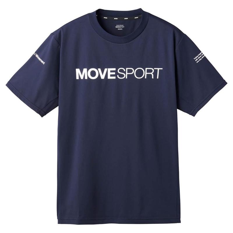 [ムーブスポーツ] Tシャツ 半袖 クルーネック 清涼感 UVカット ドライ ストレッチ ハリコシ トレーニング メンズ NV O