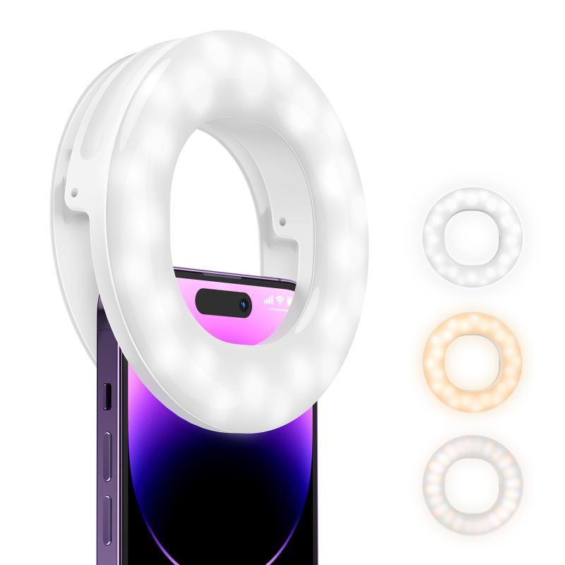  ATUMTEK LEDリングライト スマホ 10cm 自撮り オンライン会議 スマホ/タブレット取付 3色モード 3段階調光 充電式 コンパクト 明るい ホワイト
