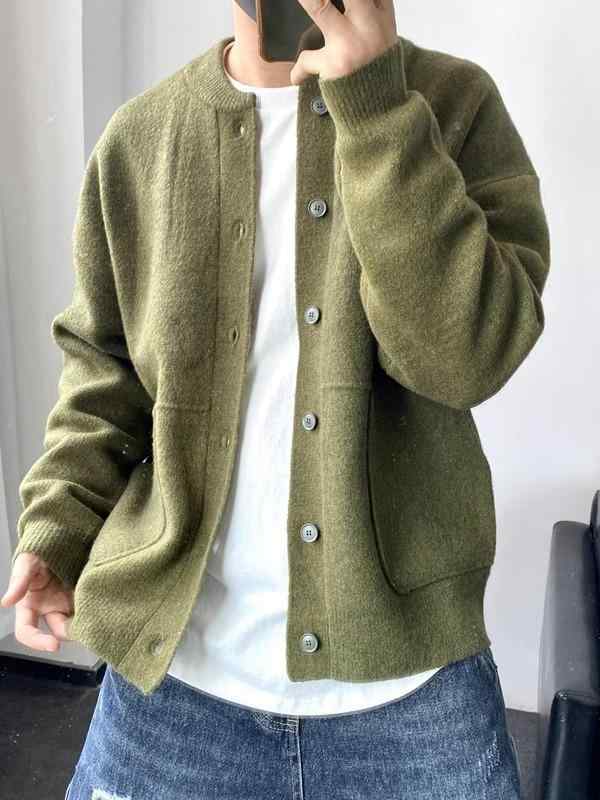 ニット カーディガン メンズ 秋冬 韓国風 無地 長袖 トップス 部屋着 リラックス ゆったり 普段使い ポ..