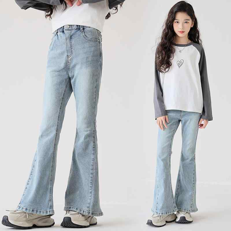 子供服 デニムパンツ ガールズ 春秋 韓国風 ロングパンツ 中腰 フレアパンツ ジーンズ 女児 親子コーデ..