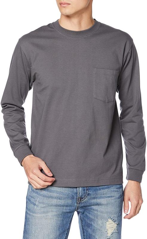  Tシャツ 長袖 丸首 綿100% 丸胴仕様 タグレス仕様 ビーフィロングスリーブポケットT ビーフィー H5196 メンズ