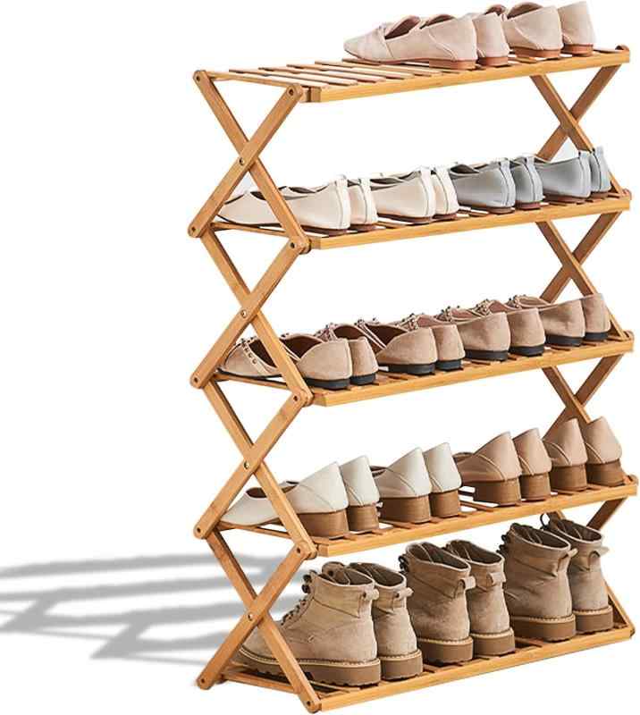 シューズラック 折りたたみ可能 天然竹製 靴棚 下駄箱 収納ラック 組立不要 安定性高い 廊下ドア折りたたみ竹靴キャビネットshoe rack