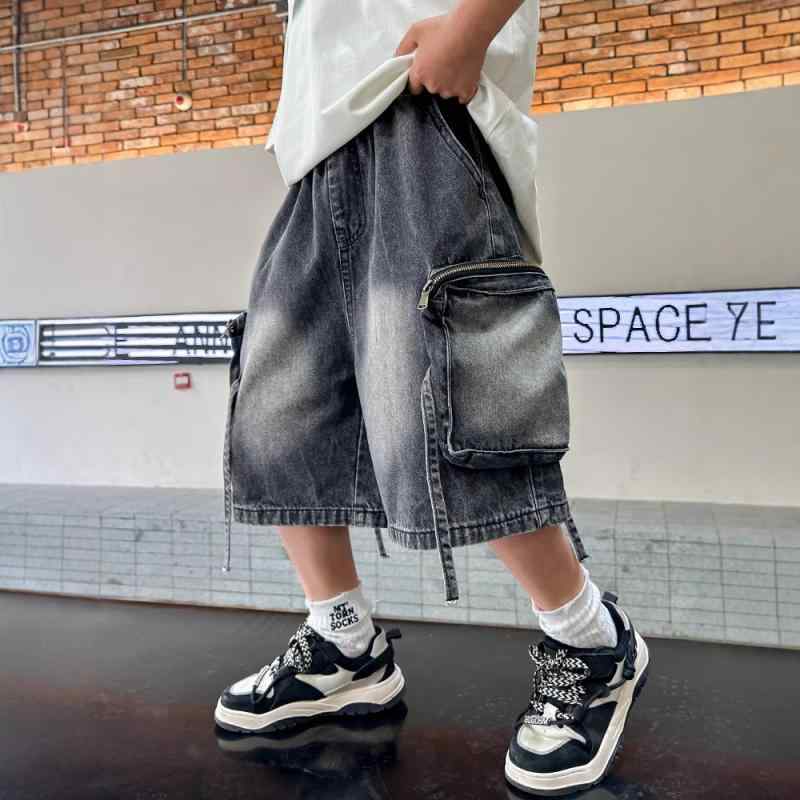 子供服 デニムパンツ 短パン 男の子 夏 中学生~大人向け ハーフパンツ 黒/グレー
