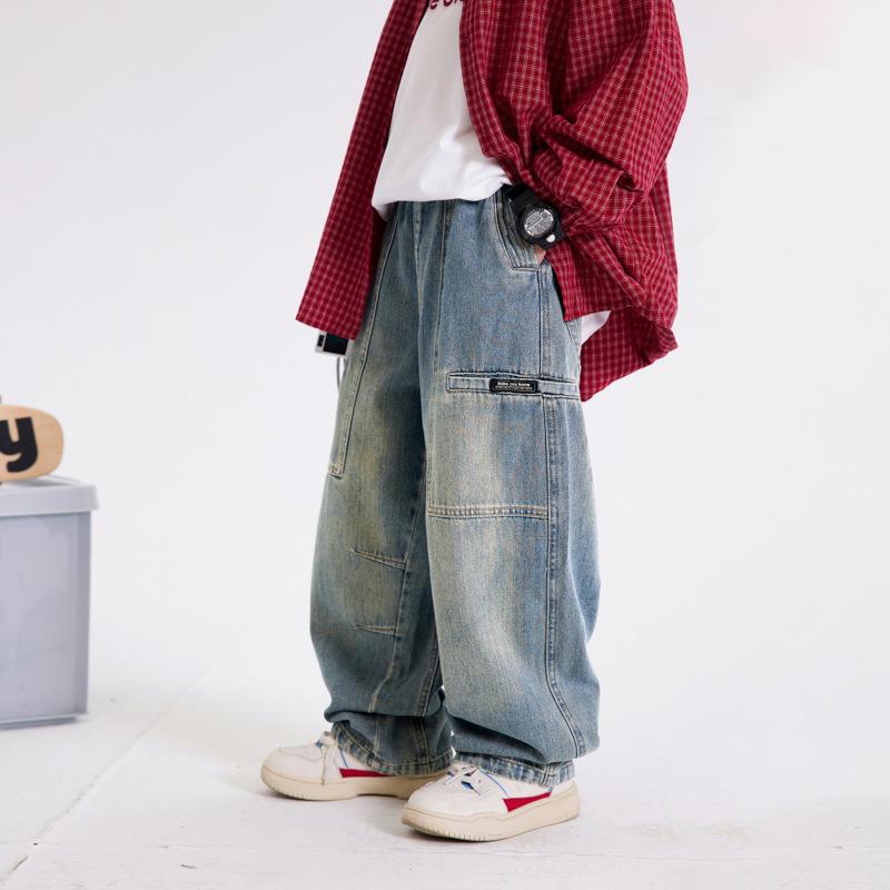 子供服 ジーンズ 男の子 秋物 ストレート ワークパンツ 8歳以上 中大童 ロングパンツ コットン 110cm 1..