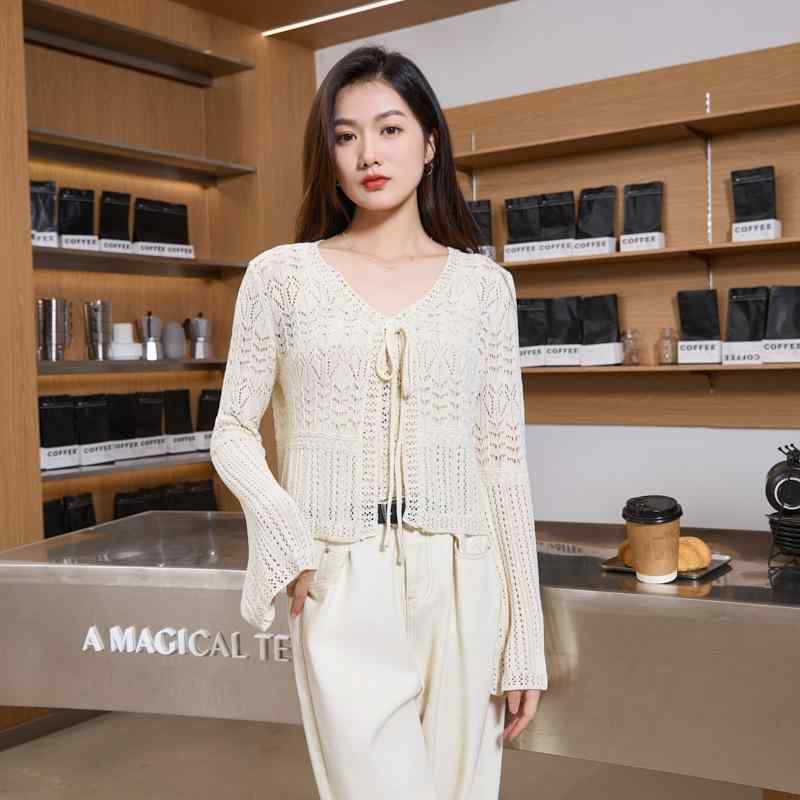 ニット レディース 春夏 2点セット Vネック カーディガン キャミソール 薄手 接触冷感 伸縮性 長袖 ショート丈 トップス アウター 通勤 オフィスカジュアル きれいめ かわいい